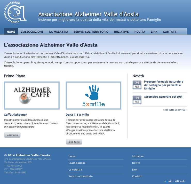 Sito web dell'associazione Alzheimer della Valle d'Aosta