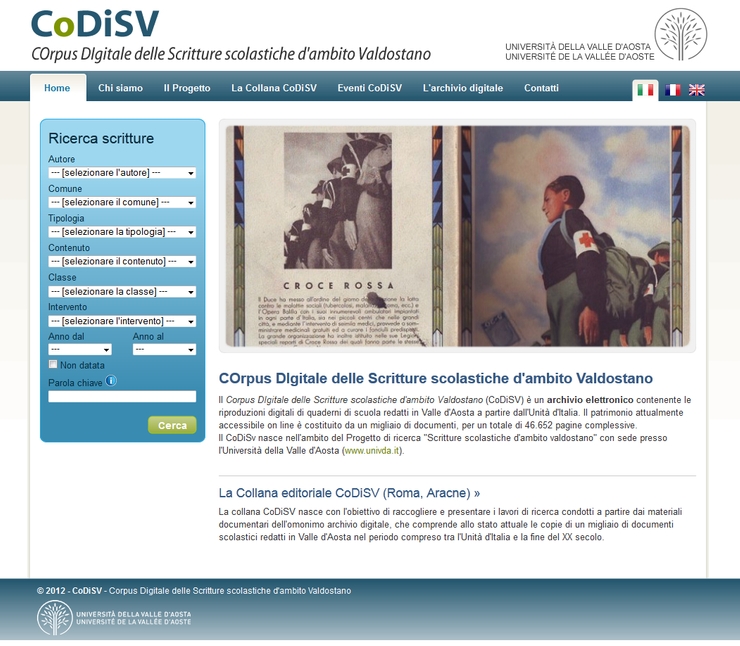 Applicazione e sito web per la gestione dell'Corpus DIgitale delle Scritture scolastiche d'ambito Valdostano