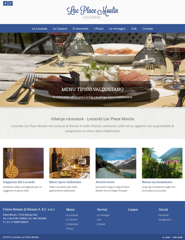 Sito web albergo ristorante Locanda Lac Place Moulin - Bionaz