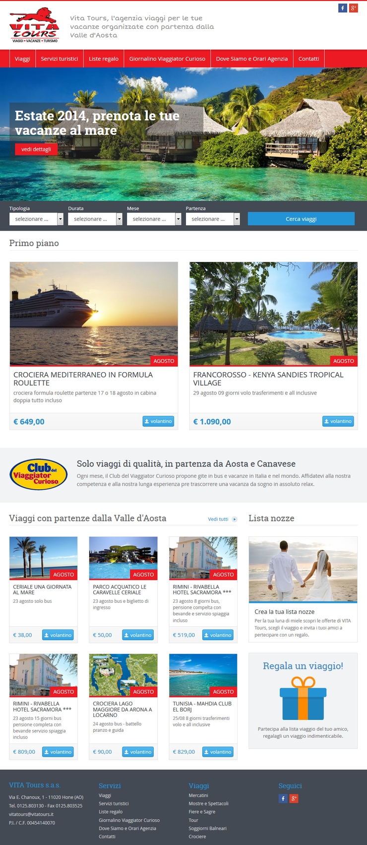 Sito web dell'agenzia viaggi VITA Tours